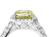 White gold Fancy Yellow Asscher  Halo Diamond Engagement Ring with Intricate Filigree Band and Four-Prong Setting_4