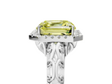 White gold Fancy Yellow Asscher  Halo Diamond Engagement Ring with Intricate Filigree Band and Four-Prong Setting_5