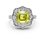 White gold Fancy Yellow Asscher  Halo Diamond Engagement Ring with Milgrain Band and Four-Prong Setting_41