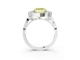 White gold Fancy Yellow Asscher  Halo Diamond Engagement Ring with Milgrain Band and Four-Prong Setting_44