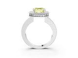 White gold Fancy Yellow Asscher  Halo Diamond Engagement Ring with Milgrain Pave Band and Four-Prong Setting_156