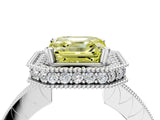 White gold Fancy Yellow Asscher  Halo Diamond Engagement Ring with Milgrain Pave Band and Four-Prong Setting_157