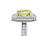 White gold Fancy Yellow Asscher  Halo Diamond Engagement Ring with Milgrain Pave Band and Four-Prong Setting_158