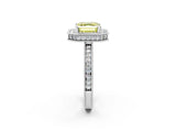 White gold Fancy Yellow Asscher  Halo Diamond Engagement Ring with Milgrain Pave Band and Four-Prong Setting_161
