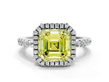White gold Fancy Yellow Asscher  Halo Diamond Engagement Ring with Pavé Band and Four-Prong Setting_20