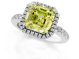 White gold Fancy Yellow Asscher  Halo Diamond Engagement Ring with Pavé Band and Four-Prong Setting_21