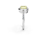 White gold Fancy Yellow Asscher  Halo Diamond Engagement Ring with Pavé Band and Four-Prong Setting_22