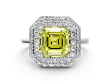 White gold Fancy Yellow Asscher  Halo Diamond Engagement Ring with Solitaire Band and Four-Prong Setting_17