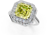 White gold Fancy Yellow Asscher  Halo Diamond Engagement Ring with Solitaire Band and Four-Prong Setting_18