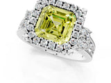 White gold Fancy Yellow Asscher  Halo Diamond Engagement Ring with Split Shank and Four-Prong Setting_23