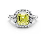White gold Fancy Yellow Asscher  Halo Diamond Engagement Ring with Vintage-Inspired Band and Four-Prong Setting_3
