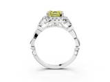White gold Fancy Yellow Asscher  Halo Diamond Engagement Ring with Vintage-Inspired Band and Four-Prong Setting_6