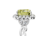 White gold Fancy Yellow Asscher  Halo Diamond Engagement Ring with Vintage-Inspired Band and Four-Prong Setting_8