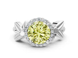 White gold Fancy Yellow Asscher  Halo Diamond Floral Band with Four-Prong Setting_35