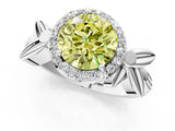 White gold Fancy Yellow Asscher  Halo Diamond Floral Band with Four-Prong Setting_36