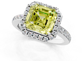 White gold Fancy Yellow Asscher  Halo Diamond Pavé Band Ring with Prong Setting_1