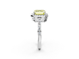 White gold Fancy Yellow Asscher  Halo Diamond Pavé Band Ring with Prong Setting_2