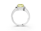 White gold Fancy Yellow Asscher  Halo Diamond Pavé Band Ring with Prong Setting_3
