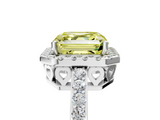White gold Fancy Yellow Asscher  Halo Diamond Pavé Band Ring with Prong Setting_5