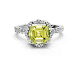White gold Fancy Yellow Asscher  Halo Diamond Pave Band Ring with Four-Prong Setting_15