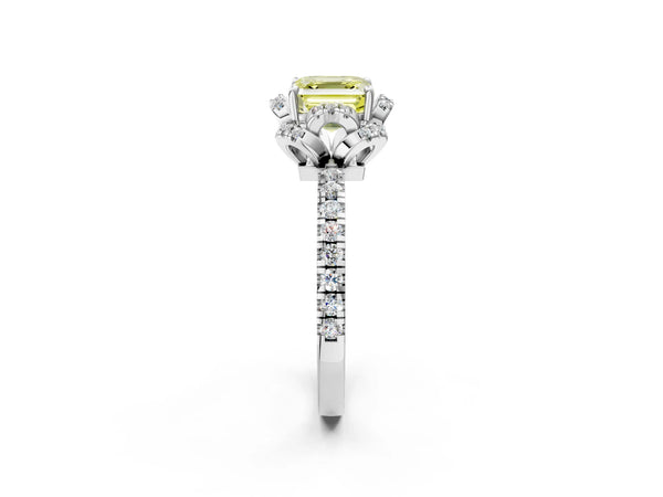 Platinum Asscher Cut Petal Cutout Halo Engagement Ring Setting for Fancy Yellow Center