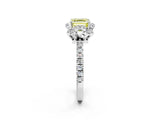 White gold Fancy Yellow Asscher  Halo Diamond Pave Band Ring with Four-Prong Setting_17
