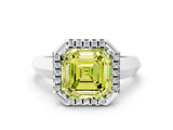 White gold Fancy Yellow Asscher  Halo Diamond Ring with Cathedral Band and Four-Prong Setting_46