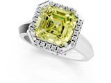 White gold Fancy Yellow Asscher  Halo Diamond Ring with Cathedral Band and Four-Prong Setting_47