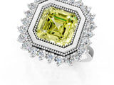 White gold Fancy Yellow Asscher  Halo Diamond Ring with Milgrain Edge and Round Prong Setting_90