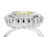 White gold Fancy Yellow Asscher  Halo Diamond Ring with Milgrain Edge and Round Prong Setting_93