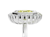 White gold Fancy Yellow Asscher  Halo Diamond Ring with Milgrain Edge and Round Prong Setting_94