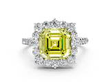 White gold Fancy Yellow Asscher  Halo Diamond Ring with Pavé Band and Prong Setting_16