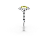 White gold Fancy Yellow Asscher  Halo Diamond Ring with Pavé Band and Prong Setting_19