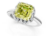 White gold Fancy Yellow Asscher  Halo Diamond Ring with Round Cluster Setting, Solitaire Band, and Four-Prong Setting_30
