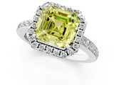 White gold Fancy Yellow Asscher  Halo Diamond Solitaire with Pavé Band and Four-Prong Setting_43