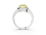 White gold Fancy Yellow Asscher  Halo Diamond Solitaire with Pavé Band and Four-Prong Setting_45