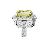 White gold Fancy Yellow Asscher  Halo Diamond Solitaire with Pavé Band and Four-Prong Setting_47