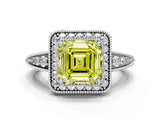 White gold Fancy Yellow Asscher  Halo Diamond Split Shank Ring with Milgrain Detail_30