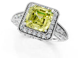 White gold Fancy Yellow Asscher  Halo Diamond Split Shank Ring with Milgrain Detail_30