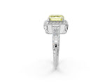 White gold Fancy Yellow Asscher  Halo Diamond Split Shank Ring with Milgrain Detail_31