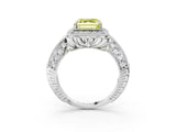 White gold Fancy Yellow Asscher  Halo Diamond Split Shank Ring with Milgrain Detail_32