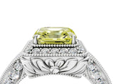 White gold Fancy Yellow Asscher  Halo Diamond Split Shank Ring with Milgrain Detail_33