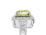 White gold Fancy Yellow Asscher  Halo Diamond Split Shank Ring with Milgrain Detail_35