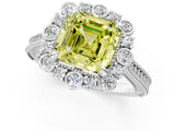 White gold Fancy Yellow Asscher  Halo Milgrain Pave Diamond Ring with Four-Prong Setting 2