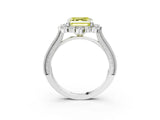 White gold Fancy Yellow Asscher  Halo Milgrain Pave Diamond Ring with Four-Prong Setting 4