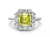 White gold Fancy Yellow Asscher  Halo Milgrain Solitaire with Bezel Set Side Stones and Pave Band_32