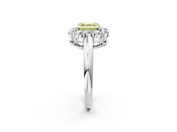 Platinum Asscher Cut Graduated Milgrain Halo Engagement Ring Setting for Fancy Yellow Center