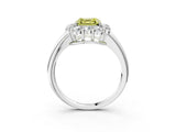 White gold Fancy Yellow Asscher  Halo Milgrain Solitaire with Bezel Set Side Stones and Pave Band_35