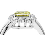 White gold Fancy Yellow Asscher  Halo Milgrain Solitaire with Bezel Set Side Stones and Pave Band_36