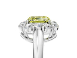 White gold Fancy Yellow Asscher  Halo Milgrain Solitaire with Bezel Set Side Stones and Pave Band_37